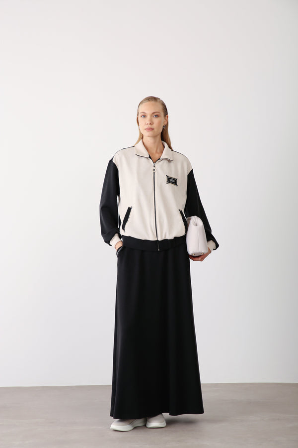 Elastic Waist Pocket Detailed Skirt - Black - QLISHE