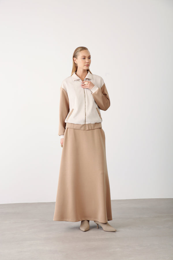 Elastic Waist Pocket Detailed Skirt - Camel - QLISHE