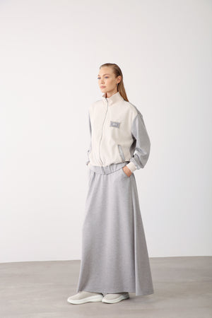 Elastic Waist Pocket Detailed Skirt - Grey Melange - QLISHE