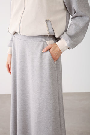 Elastic Waist Pocket Detailed Skirt - Grey Melange - QLISHE