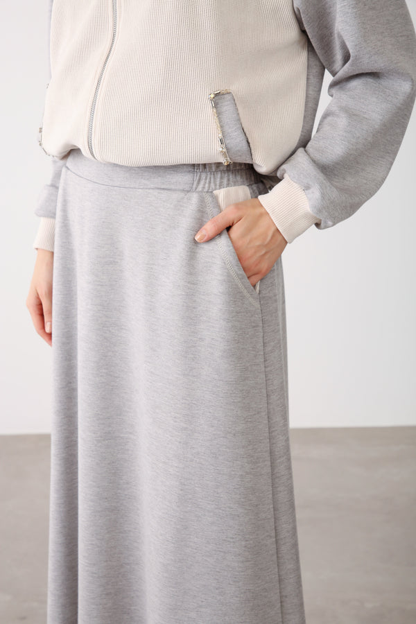 Elastic Waist Pocket Detailed Skirt - Grey Melange - QLISHE