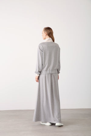 Elastic Waist Pocket Detailed Skirt - Grey Melange - QLISHE