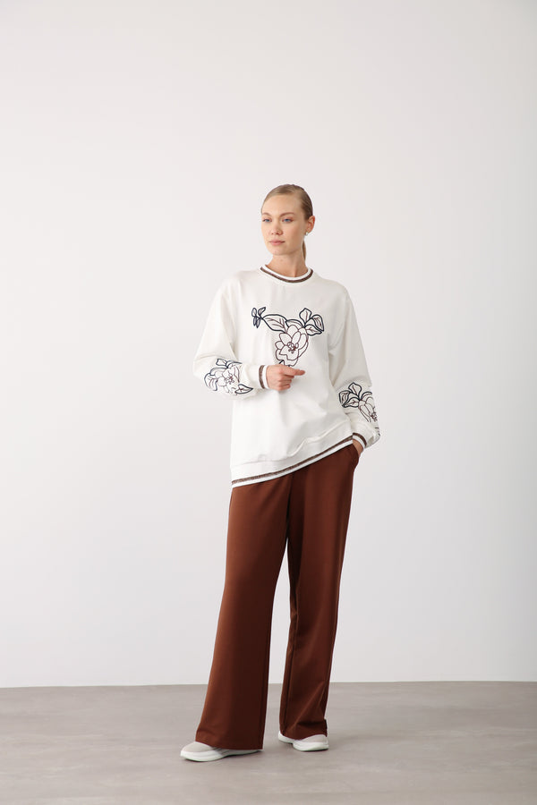 Elastic Waist Wide Leg Pants - Brown - QLISHE