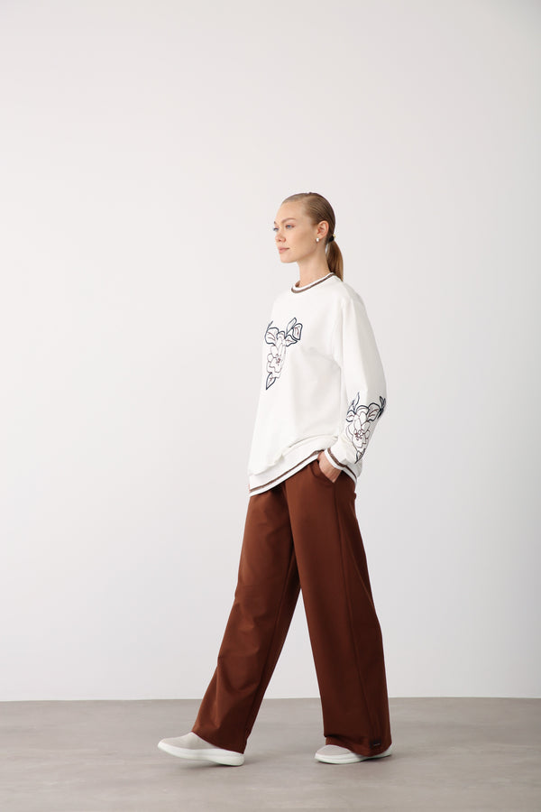 Elastic Waist Wide Leg Pants - Brown - QLISHE