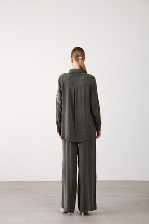 Embroidered Hem Drawstring Pants – Khaki - QLISHE