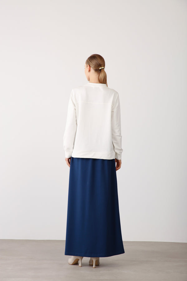 Embroidered Pocket Detail Sweatshirt - Indigo - QLISHE