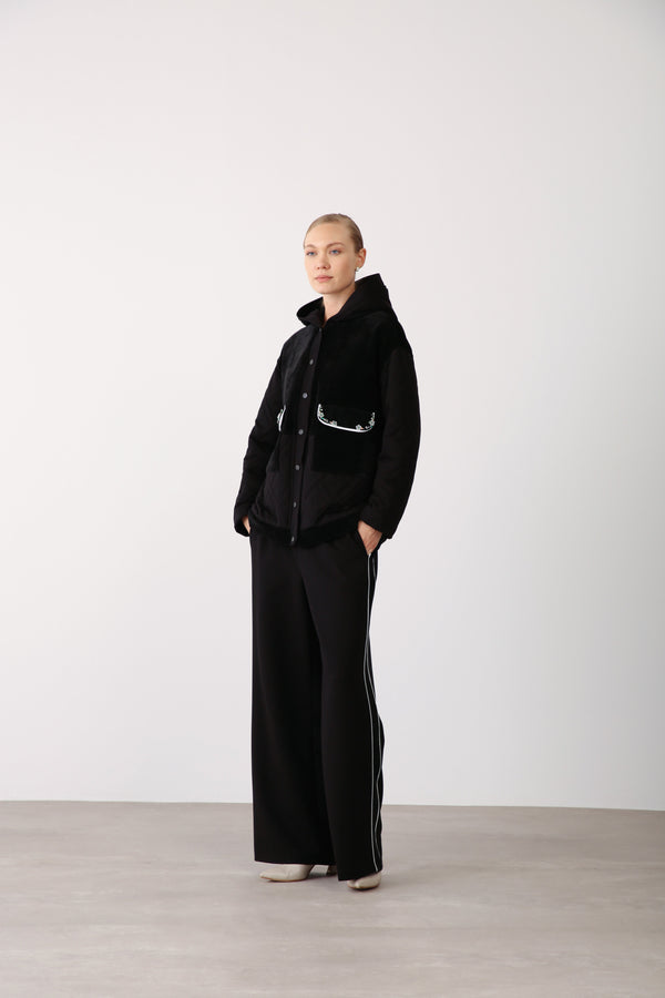 Embroidered Pocket Hooded Jacket – Black - QLISHE