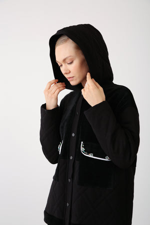 Embroidered Pocket Hooded Jacket – Black - QLISHE