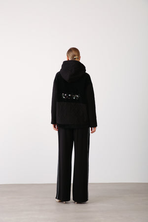 Embroidered Pocket Hooded Jacket – Black - QLISHE