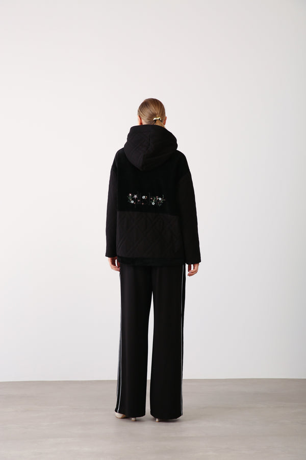 Embroidered Pocket Hooded Jacket – Black - QLISHE