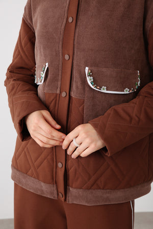 Embroidered Pocket Hooded Jacket – Brown - QLISHE