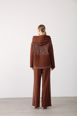 Embroidered Pocket Hooded Jacket – Brown - QLISHE