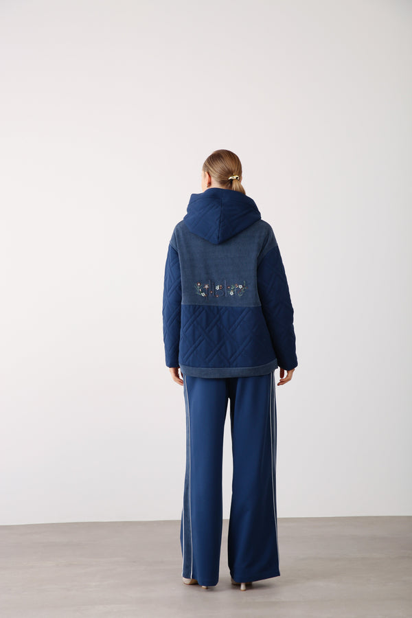 Embroidered Pocket Hooded Jacket – Indigo - QLISHE