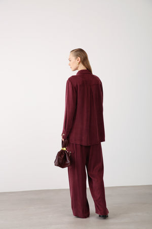 Gold Chain Detailed Pocket Shirt - Bordeaux - QLISHE