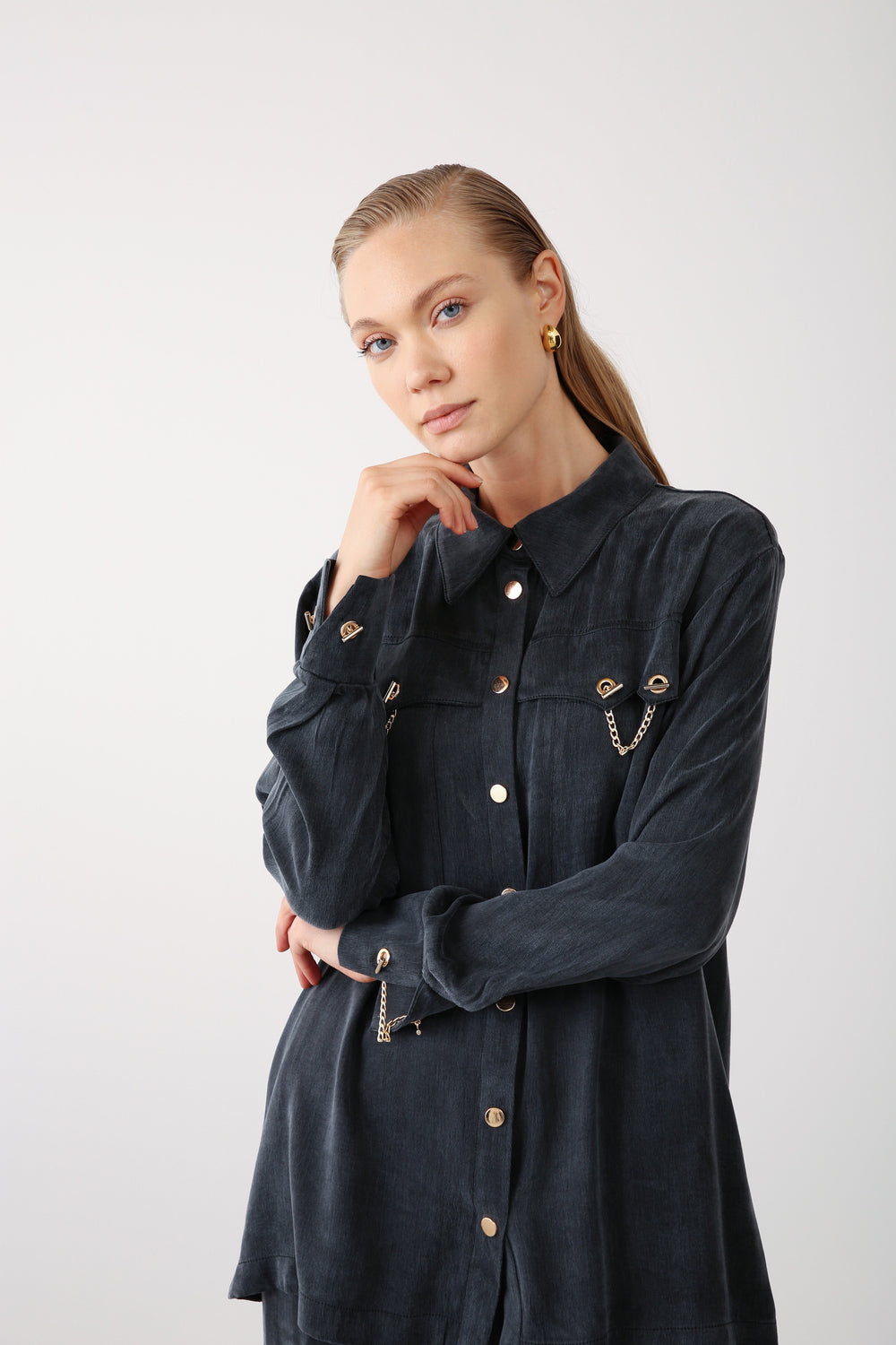 Gold Chain Shirt and Wide - Leg Pants – Black - QLISHE