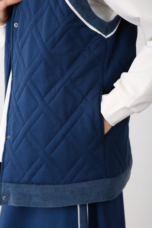 High Neck Contrast Detail Vest – Indigo - QLISHE