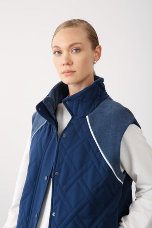 High Neck Contrast Detail Vest – Indigo - QLISHE