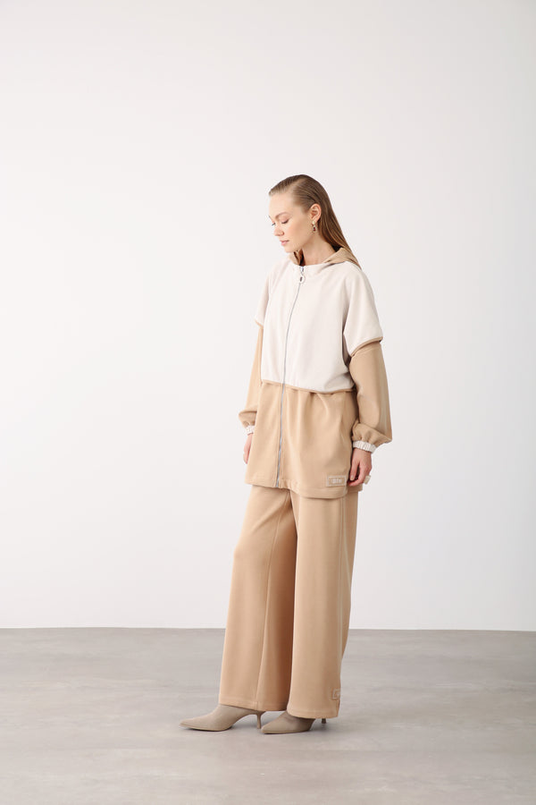 Hooded Jacket with Wide - Leg Pants Set – Camel - QLISHE