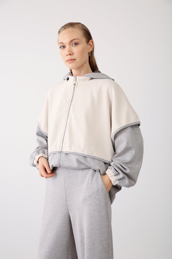 Hooded Jacket with Wide - Leg Pants Set – Grey Melange - QLISHE