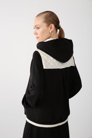 Hooded Snap Button Jacket - Black - QLISHE