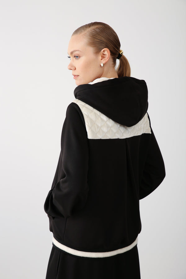 Hooded Snap Button Jacket - Black - QLISHE