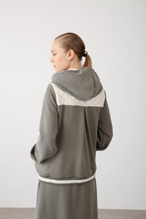 Hooded Snap Button Jacket - Khaki - QLISHE