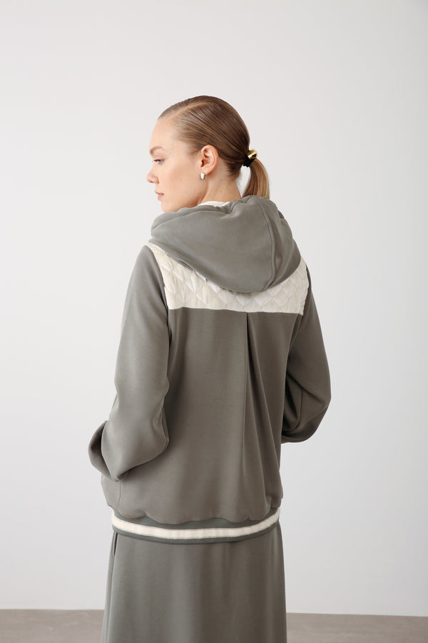 Hooded Snap Button Jacket - Khaki - QLISHE