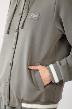 Hooded Snap Button Jacket - Khaki - QLISHE