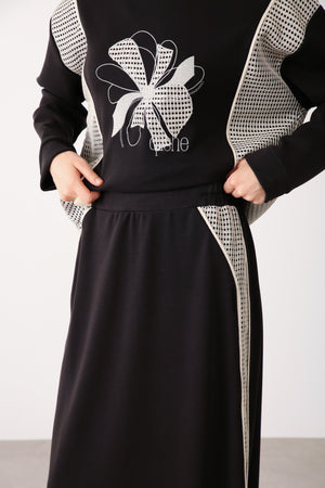 Mesh Panel Contrast Detail Skirt - Black - QLISHE
