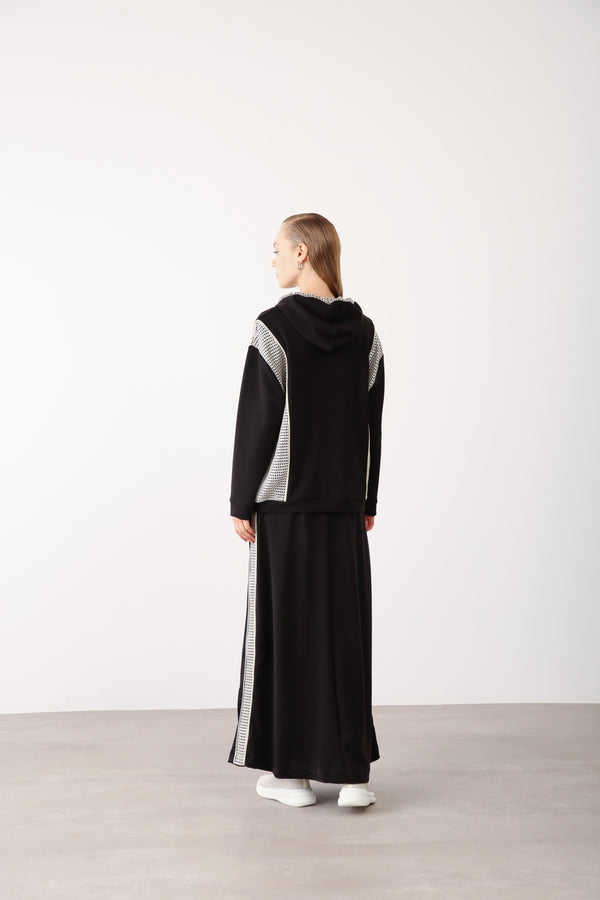 Mesh Panel Contrast Detail Skirt - Black - QLISHE