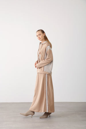 Mesh Panel Contrast Detail Skirt - Ecru - QLISHE