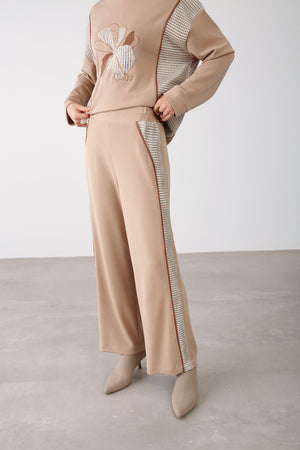 Mesh Side Detailed Pants - Beige - QLISHE