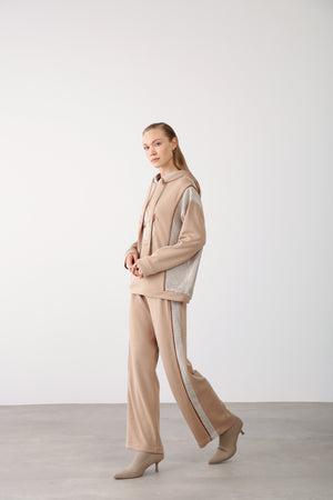Mesh Side Detailed Pants - Beige - QLISHE