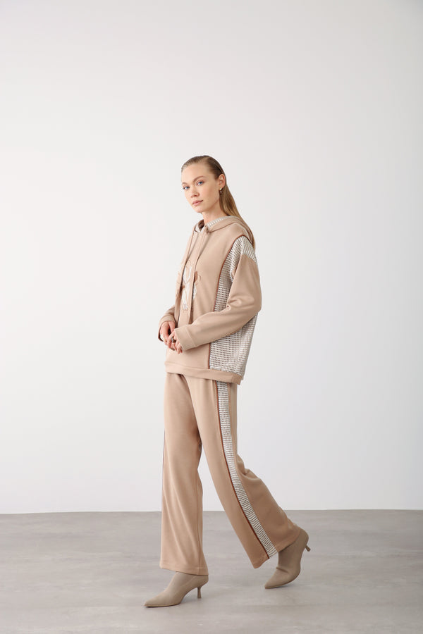 Mesh Side Detailed Pants - Beige - QLISHE