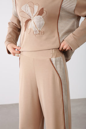 Mesh Side Detailed Pants - Beige - QLISHE