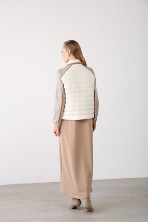 Quilted Panel Chain Detailed Vest - Beige - QLISHE