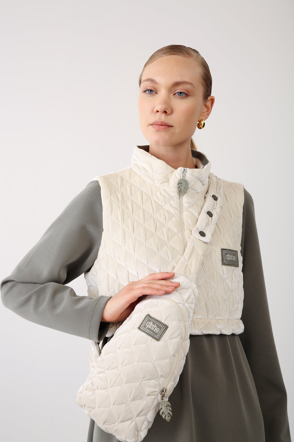 Quilted Shoulder Bag - Khaki - QLISHE