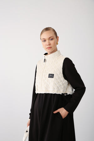 Quilted Vest Detail Dress – Black - QLISHE