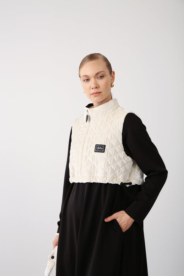 Quilted Vest Detail Dress – Black - QLISHE