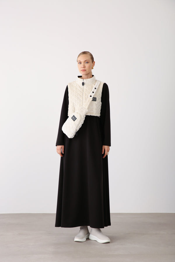 Quilted Vest Detail Dress – Black - QLISHE