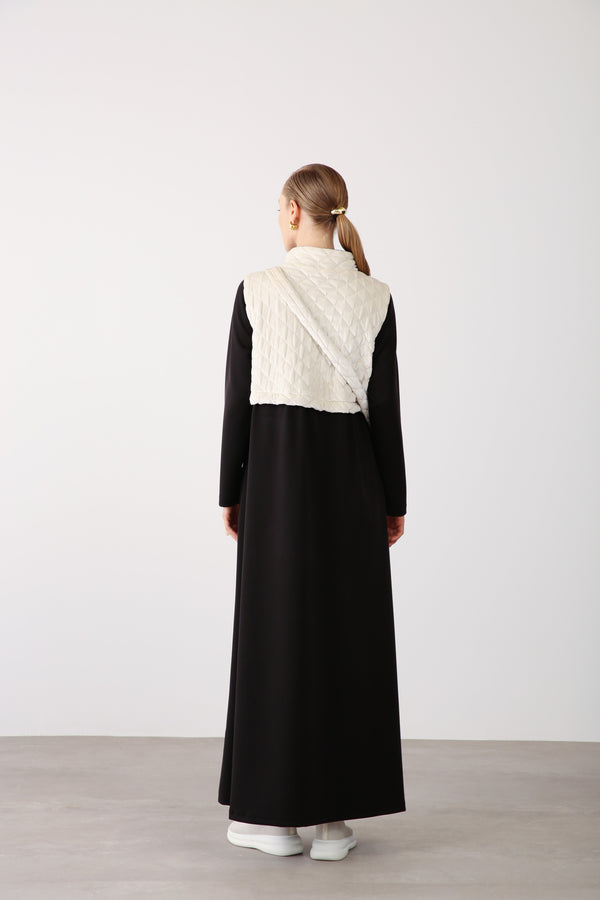 Quilted Vest Detail Dress – Black - QLISHE