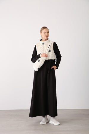 Quilted Vest Detail Dress – Black - QLISHE