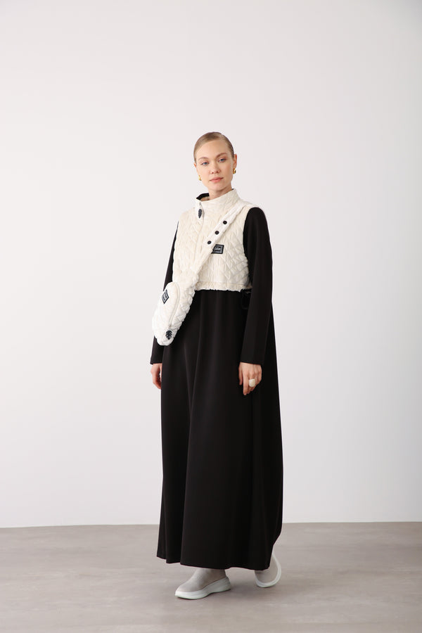 Quilted Vest Detail Dress – Black - QLISHE