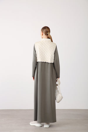 Quilted Vest Detail Dress – Khaki - QLISHE