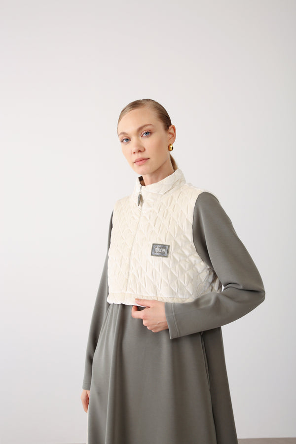 Quilted Vest Detail Dress – Khaki - QLISHE