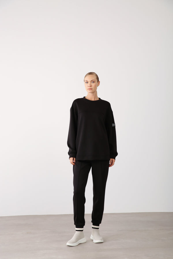 Ribbed Hem Pants - Black - QLISHE