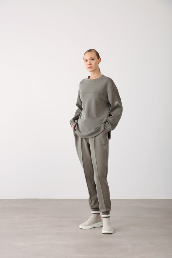 Ribbed Hem Pants - Khaki - QLISHE