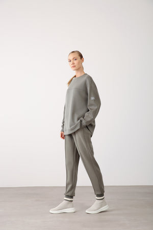 Ribbed Hem Pants - Khaki - QLISHE