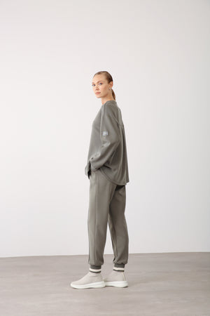 Ribbed Hem Pants - Khaki - QLISHE