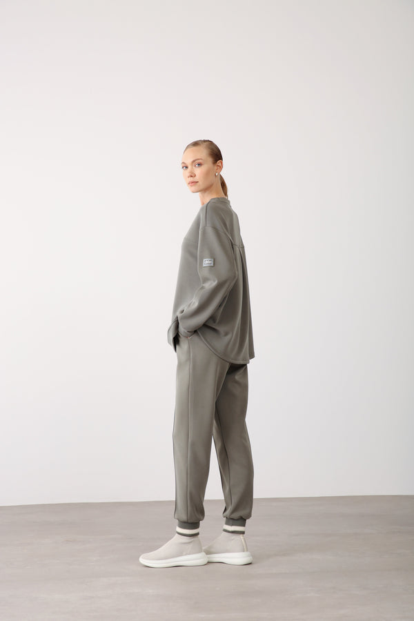 Ribbed Hem Pants - Khaki - QLISHE